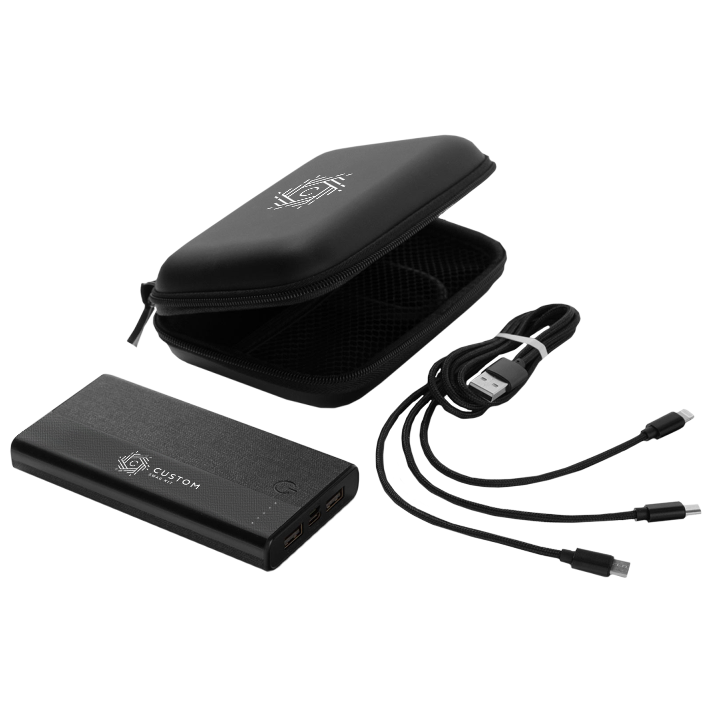 10,000mAh Wireless Charging Power Bank with 3-in-1 Cable Set - Black