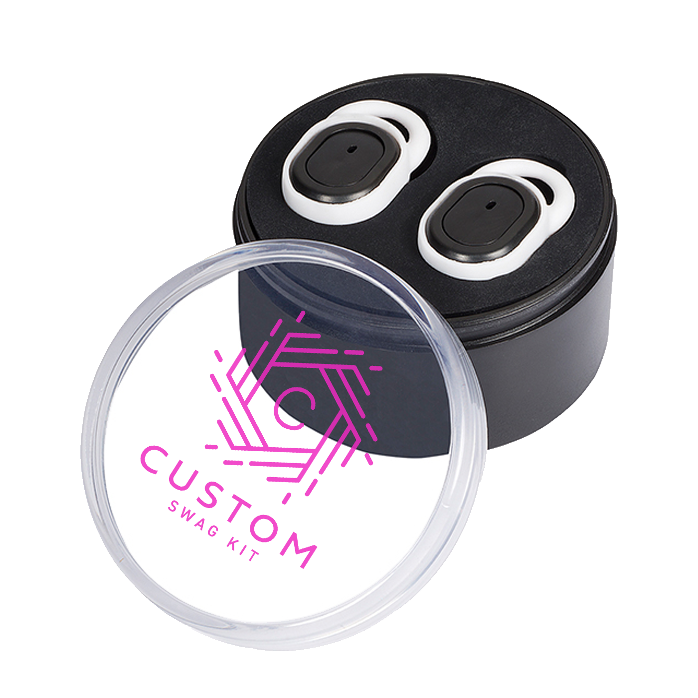 Wireless In-Ear Buds in Round Case - Black